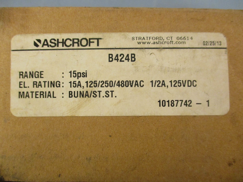 Ashcroft B424B Pressure Switch 15Psi 15A 480VAC 125VDC NEMA 4X Enclosure