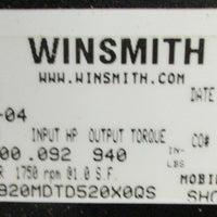 Winsmith 920MDTD520X0QS Speed Reducer 5/8" Bore 1" Shaft Dia 900:1