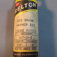 Relton SDS Shank Hammer Bit 207-10-8, 5/8" Diameter 6" Drill Depth NOS