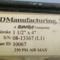 TRDManufacturing Inc 10067 Pneumatic Cylinder 1-1/2" Bore 4" Stroke 250 PSI Max