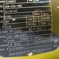 BALDOR SUPER-E I.E.C. MOTOR KW .75 208-230/460V RPM: 1760 3 PHASE 60 HZ MM3546