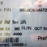AVX 06031C103MAT2A Ceramic Capacitor 0603 0.01uF 100V X7R 10% 3930 pcs