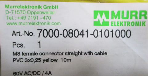 (Lot of 2)Murr Elektronik 7000-08061-0110750 7.5m & 7000-08041-0101000 10m Cable