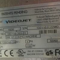Videojet 1520 Ink Jet Coding Machine 392109-203-01 w/ Stand Sensor and Light