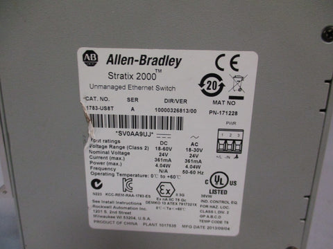 Allen Bradley Stratix 2000 Unmanaged Ethernet Switch Ser A 1783US8T