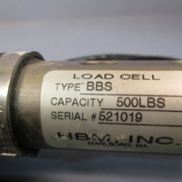 HBM, INC LOAD CELL TYPE: BBS 500 LBS CAPACITY SERIAL# 521019 BBS50010121