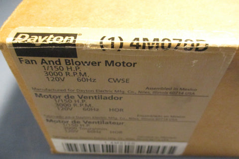 Dayton 4M070D Fan and Blower Motor 1/150HP 3000RPM 120V 60Hz 3/16" Shaft Dia
