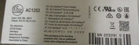 IFM AC1253 ASI Power Supply 3AC 380460V 0.9A 5060Hz Input, 30.6V Output