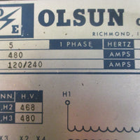 Olsun Electrics Dry Type Transformer Class AA 8064 S24564 5KVA 480HV 120/240LV