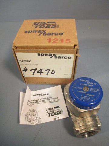 Spirax/Sarco Cool Blue Steam Trap Thermo Dynamic 3.5-600PSI 1/2 IN TD-52