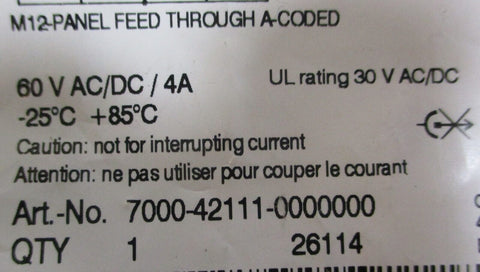 Murrelektronik 7000-42111-0000000 Panel Feed Through A-Coded Connector 60VAC/DC