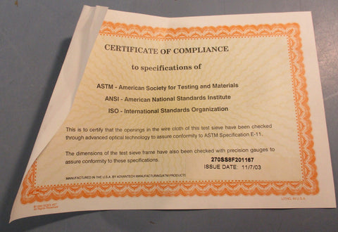 VWR 57334-484 #270 U.S. Standard Testing Sieve 8" Dia 0.036mm Wire Dia Stainless