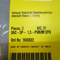 Phoenix Contact SAC5P1,5PUR/M12FS Sensor Cable V/C: 01 NEW Lot of 2