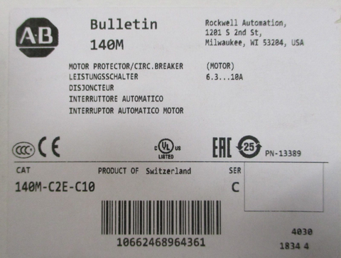 Allen Bradley 140M-C2E-C10 Ser. C Motor Protector/Circuit Breaker 6.3-10A 13389