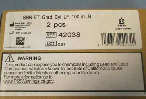 Lot 6 Silberbrand 42038 Eterna 100 ml: 2 ml Borosilicate 3.3 Graduated Cylinder