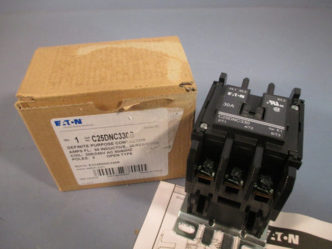 Cutler Hammer Eaton Contactor 3 Pole 208/240 VAC 50/60HZ Coil 30 Amp C25DNC330