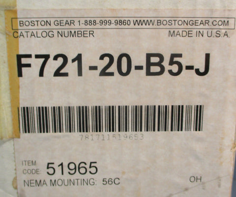 Boston Gear F721-20-B5-J Gear Reducer 20:1 Ratio 1.4 Input HP 1" Shaft Dia