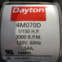 Dayton 4M070D Fan and Blower Motor 1/150HP 3000RPM 120V 60Hz 3/16" Shaft Dia
