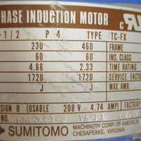 Sumitomo Cyclo 6000 3PH Induction Motor CNHM08-6125DBYB-AV-174 999Repair-G