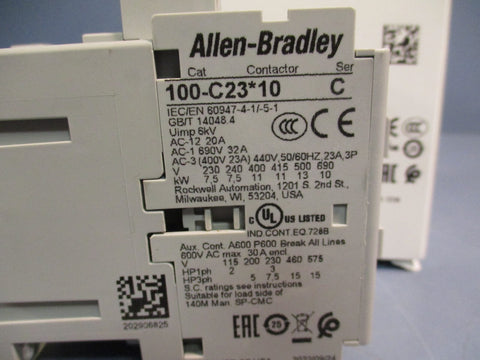 ALLENBRADLEY 100C23D10, CONTACTOR, 23 AMP, 120VAC COIL, 3 POLES, 110V 50/60Hz