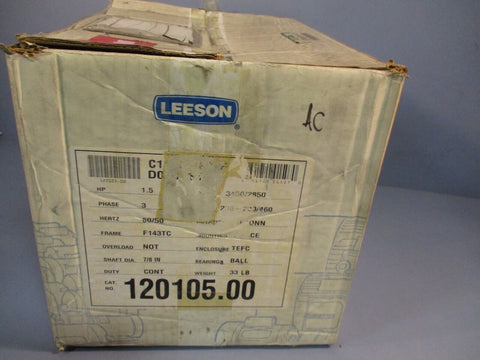 Leeson C143T34FC2E Electric Motor 208-230/460V, 3450/2850 RPM 1.5 Hp 120105.00