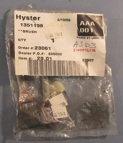 Hyster 1351198 Carbon Brush For Hyster Forklift Models Lot of 3