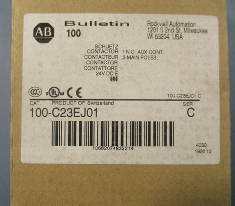 Allen-Bradley 100-C23EJ01 SER C Contactor 575VAC 24VDC 3 Main Poles