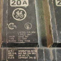 GE / General Electric THQB ZZ-7359 3 Pole 20A Circuit Breaker Used