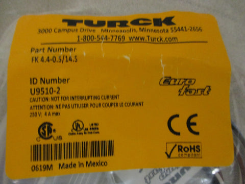 Turck FK 4.4-0.5/14.5 Eurofast Female Connector U9510-2 250V 4A (Lot of 3)