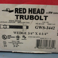 RED HEAD TRUBOLT Wedge Anchor 3/4" x 4-1/4" GWS-3442 QTY 10 in Box