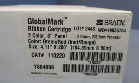 Brady Ribbon Cartridge Green/Red 2 Color 8" Panel, 4.11" x 200' 110220