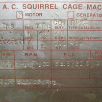 Siemens RGZE AC Squirrel Cage Machine 286T 25/12.5HP 460V 3PH 17/8" Shaft Dia
