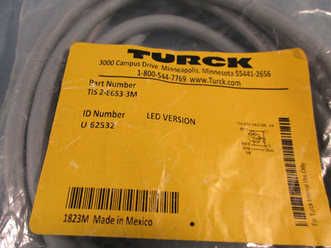 TURCK TIS 2-E653-3M Actuator and Sensor Cordset, LED Version U-62532