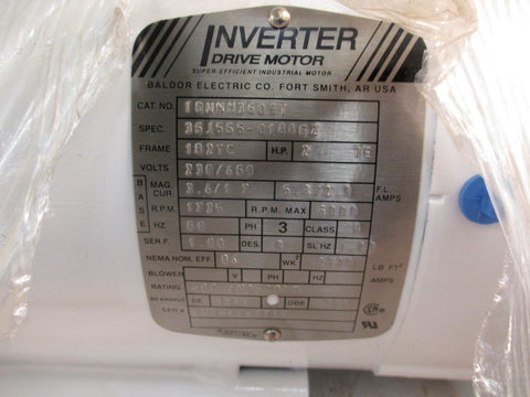 Baldor IDWNM3609T Inverter Drive Motor 3PH 2HP 230/460V 182TC TENV 1-1/8" Shaft