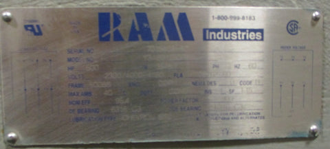 Ram Industries Y3AB31250FBH 3PH AC Motor 500HP 3575RPM 27/8" Shaft Dia NOS