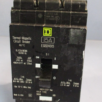 SQUARE D EGB CIRCUIT BREAKER 15AMP, 3 POLRE, 240/400 VAC 480VOLT EGB34015