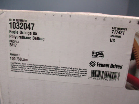 Fenner Drives 1032047 Eagle Orange 85 Polyurethane V-Belting B/17 Profile 100'