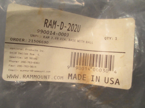 RAM Mount 3.68" Diameter Round Base with 2.25" Ball  RAMD202U