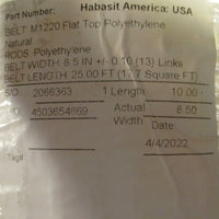 Habasit M1220 Flat Top Polyethylene Conveyor Belt 8-1/2 in W x 25 ft L 3 Section