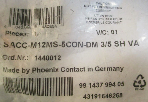 Phoenix Contact 1440012 Stainless Steel Connector SACC-M12MS-5CON-DM 3/5 SH VA