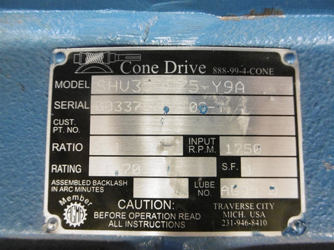 Cone Drive Ratio 5:1 Reducer: SHV35A975YSA, 1750 RPM,1.187" Shaft Dia