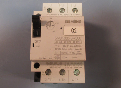Siemens 3VU13000ME00 Motor Protector Circuit Breaker Used