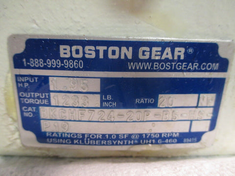 Boston Gear Worm Gearbox Single Reduction 20:1, 1750 RPM BKCHF724-20P-B5-HS-P19