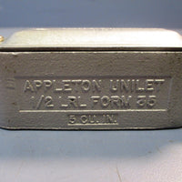 Appleton Unilet 1/2" LRL50NM Form 35 Conduit Body w/ cover and 2 fitting nuts