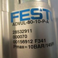 Festo ADVUL-80-10-P-A Compact Cylinder 145PSI Max 80mm Piston Dia 10mm Stroke