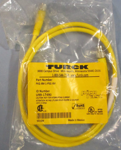 (Lot of 2) Turck PKG 4M-1-PSG 4M Electrical Cable U99-17490 125V 2A 4-Pin Conn.