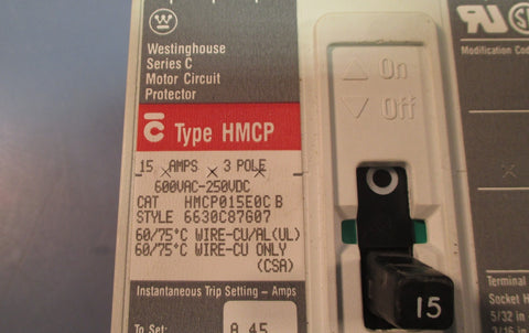 Westinghouse HMCP015E0C B 15A Ser. C Motor Circuit Protector Breaker