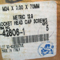 Lot of 5 Metric Socket Head M24 x 3.00 x 70mm Cap Screws 12.9 Bolts Blk 428061