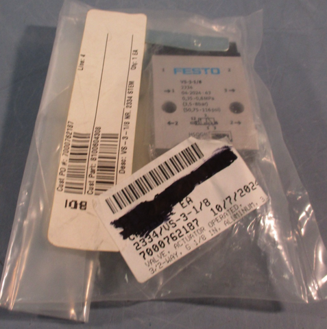 FESTO VS-3-1/8 2334 3/2 Way Mechanically Stem Actuated Pneumatic Valve