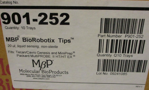 MBP Molecular BioProducts 901-252 BioRobotix Pipette Tips 20 uL, 10 Trays of 96